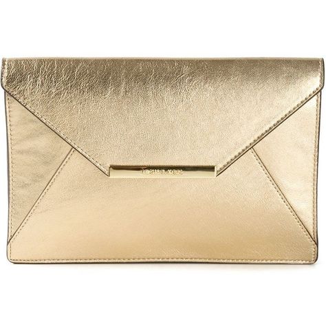 MICHAEL MICHAEL KORS 'Lana' envelope clutch ($269) ❤ liked on Polyvore Leather Envelope Clutch, Metallic Handbags, Beige Purses, Beige Handbags, Metallic Clutch, Real Leather Handbags, Envelope Clutch Bag, Leather Envelope, Metallic Purse