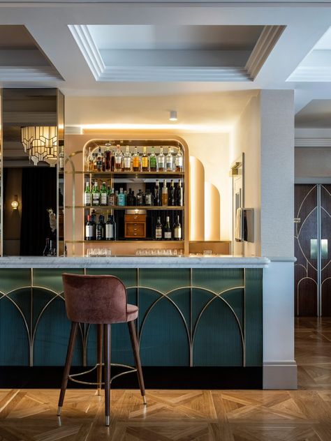 New England Revival By Luchetti Krelle | Habitus Living Art Deco Hotel, Bar Designs, Geometric Forms, Drinks Design, Lounge Decor, Hospitality Design, Hotel Design, Lounge Room, Restaurant Interior