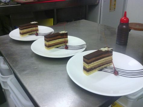 Opera cake with candied hazelnut Opera Cake, Plating Ideas, Hazelnut, Opera, Plating, Cake, Quick Saves