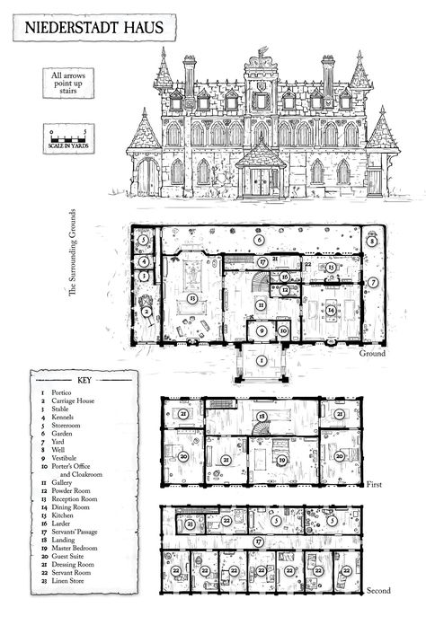 a upper-class manor floorplan for use by DMs and other gaming uses. Magic School Floor Plan, Manor Floor Plan Layout, Victorian Manor Layout, Floor Plans Castle, Medieval Manor Layout, French Chateau Blueprints, Medieval Castle Layout Floor Plans, Small Castle Floor Plans, Castle Plans Layout