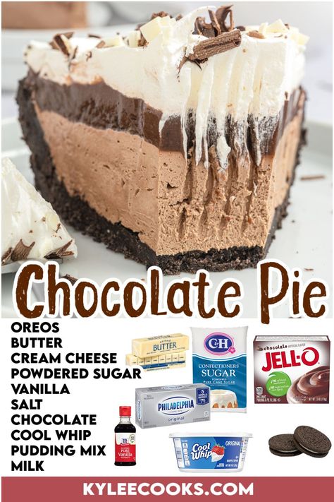 Looking for a crowd-pleaser dessert that's easy to make? 🌟 Try our No-Bake Chocolate Pie! It's a delightful blend of an Oreo crust, creamy chocolate filling, smooth chocolate pudding, and a whipped topping. Served chilled, this pie is a perfect make-ahead treat for any occasion. Share the joy of chocolate with your loved ones! ❤️🍫🥧 Chocolate Pudding Pie Easy, Hershey Pie, Baked Chocolate Pudding, Easy Chocolate Pie, Easy Chocolate Pudding, Chocolate Pudding Desserts, Chocolate Cream Pie Recipe, Cool Whip Desserts, Baking Breads