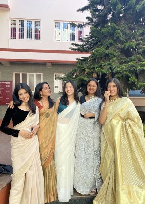 Ethnic Day Saree Outfits College, Onam Pics, Easy Diy Fashion, Suits For Women Indian, Onam Outfits, Indie Fits, Onam Saree, Formal Saree, Simple Saree Designs