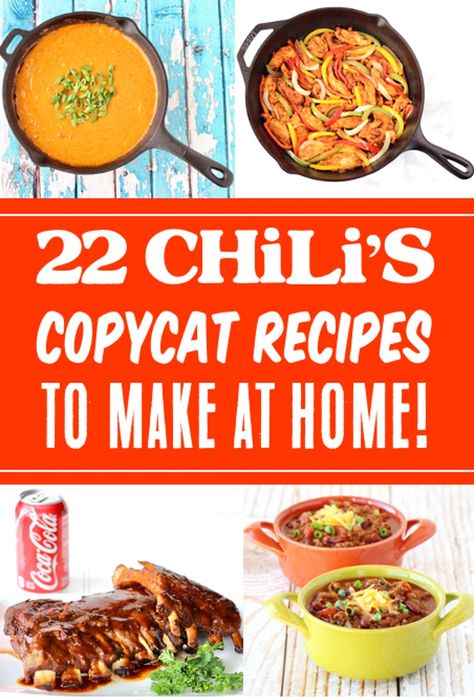 Craving some comfort food from Chilis tonight? These Chili's Copycat Recipes will save the day! Now you can enjoy your favorite Barbecue Baby Back Ribs, Skillet Queso, Fajitas and more from the comfort of home tonight! Plus, I'll share my top secret menu hacks for how to save money the next time you visit Chili's restaurant! Get the EASY recipes and tips here... Chili’s Copycat Chili Recipe, Copycat Restaurant Recipes Chili's, Chili Restaurant Recipes Copycat, Chili’s Restaurant Copycat Recipes, Queso Fajitas, Chilis Restaurant Recipes, Chilis Restaurant, Skillet Queso, Chili's Restaurant