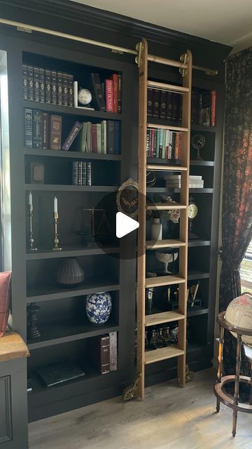 83 likes, 22 comments - the.dessy.dwelling on October 10, 2024: "✨Do you think this library made my living space unforgettable? I’ll forever be in love with my rolling ladder from @putnamladders Paint Color Dragons Breath by @benjaminmoore #MoodyMaximalism #MoodyInteriors #diylibrary #ikeahack #womanwhodiy #WomenWhoBuild". Wall Library With Ladder, Book Wall With Ladder, Built Ins With Ladder, Library Home Ideas, Library Wall With Ladder, Home Library With Ladder, Home Library Ideas Diy, Bookshelves With Ladder, Library Ladders Rolling