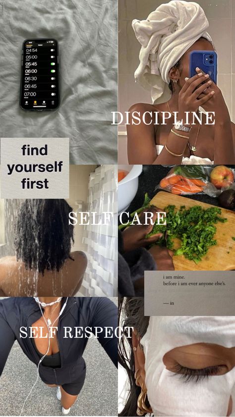 Self care moodboard, self respect, discipline, black woman, black girl, focus Reinventing Yourself Black Women, Respect Black Women, Career Aesthetic Black Woman, Self Journey Aesthetic, Tips For Discipline, Tips To Be More Confident, Productive Black Woman, Healing Journey Black Women, Disciplined Woman Aesthetic