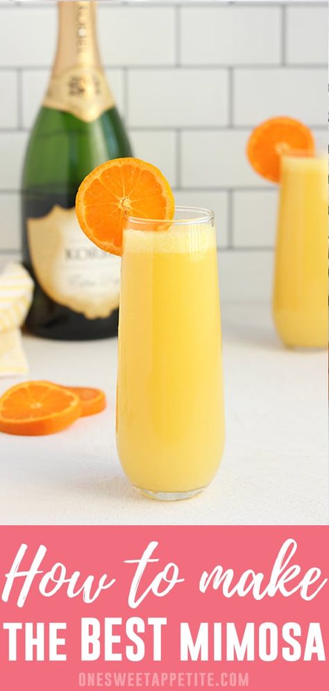 Mimosa Recipe Champagne, Mimosa Recipe Easy, How To Make Mimosas, Best Mimosa Recipe, Mimosa Ingredients, Mimosa Drink, Mimosa Champagne, Mimosa Cocktail, Champagne Drinks