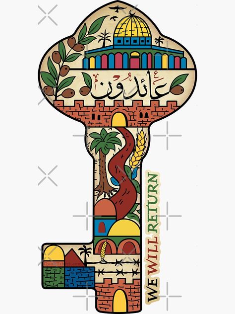 "Palestinian Key of Return, Palestine Freedom Human Rights Support Design" Sticker by QualiTshirt | Redbubble Palstaines Art, Arab Symbols, Watermelon Illustration, Watermelon Art, Greeting Card Art, Easy Canvas Art, Islamic Artwork, Keys Art, Support Design