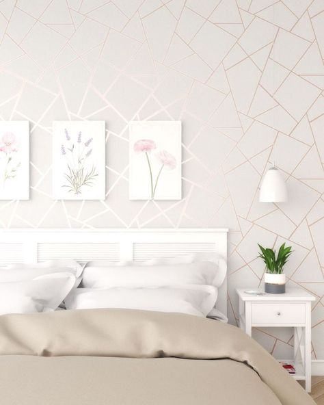 Rose Gold Wallpaper Bedroom, Gold Wallpaper Bedroom Ideas, Gold Wallpaper Bedroom, Wallpaper Bedroom Ideas, Rose Gold Bedroom Decor, Pink Wallpaper Bedroom, Room Wallpaper Designs, Girls Bedroom Wallpaper, Rose Gold Bedroom