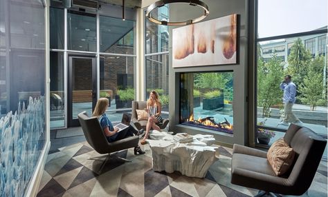 Check out this amazing clear fireplace and see more about this custom fireplace designer. Modern Fireplaces, Two Sided Fireplace, Indoor Outdoor Fireplaces, Outdoor Fireplace Designs, Outdoor Gas Fireplace, Double Sided Fireplace, Patio Fireplace, Glass Fireplace, Custom Fireplace