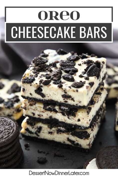 Cookie Dough Cream Cheese Bars, Easy Cookies And Cream Cheesecake, Cheesecake Cookies And Cream, Birthday Cake Cheesecake Bars, Oreo Cheesecake Bar, Cheesecake Bars Oreo, Oreo Cookie Cheesecake Cups, Cookies Cream Cheesecake, Oreo Dessert Cheesecake