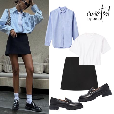 Loafers Outfit With Skirt, Black Skirt And Loafers Outfit, Office Casual Skirt Outfit, Skirts Work Outfits, Loafer Skirt Outfit, Mini Skirt With Loafers, Chunky Oxford Outfit, Mini Skirt Office Outfit, Loafers Dress Outfit