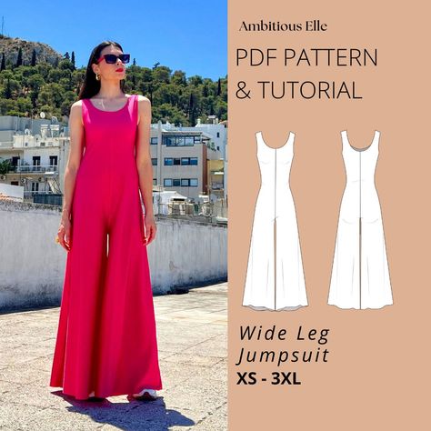 Wide Leg Jumpsuit PDF Sewing Pattern - Summer Romper, Cami Jumpsuit, Playsuit Wide Leg Jumpsuit Pattern, Jumpsuit Sewing Pattern, Unique Sewing Patterns, Jumpsuit Sewing, Playsuit Pattern, Jumpsuit Pattern Sewing, Trendy Jumpsuit, Cami Jumpsuit, Free Pdf Sewing Patterns