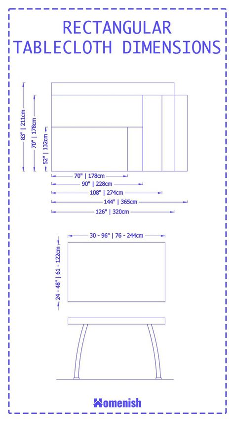 Tablecloths come in a variety of different sizes and shapes to suit different tables. Getting the right size of tablecloth can make all the difference to your table setting. Here, we explore how to measure for a tablecloth and look at standard sizes of tablecloths. How To Make A Table Cloth Sewing, 2x4 Table, Diy Table Cloth, Make A Tablecloth, Table Topics, Tablecloth Pattern, Diy Tablecloth, Make A Table, Tablecloth Sizes