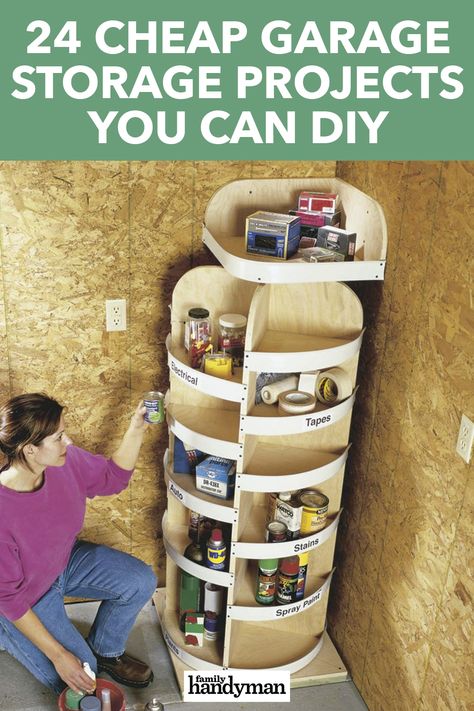 24 Cheap Garage Storage Projects You Can DIY Garage Fluid Storage, Paint Can Storage Ideas Garage, No Garage Solutions, Organize Garage Diy, Family Shoe Storage, Garage Organization Ideas Cheap, Spray Can Storage, How To Organize Garage, Cheap Garage Storage