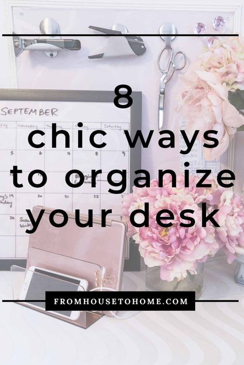 These space saving desk organization ideas will have your small office organized in no time. #fromhousetohome #deskorganization #homeoffice #organizing #officeorganization  #storageideas Small Office Organization, Work Desk Organization, Desk Organization Ideas, Organized Desk, Rose Gold Office, Space Saving Desk, Office Organization At Work, Gold Office, Work Office Decor