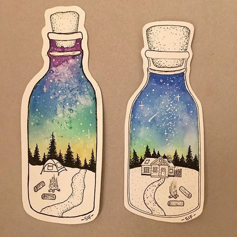 Britt on Instagram: “@jenaranyi We LOVE your work. Thanks for your inspiration! These nifty jars are by my 10 year old. Many weeks of pen and watercolor…” 10 Year Craft Ideas, Pen Watercolor Drawing, Jen Aranyi, Art Galaxie, Classe D'art, Winter Art Lesson, Love Your Work, Watercolor Nature, New Year Art