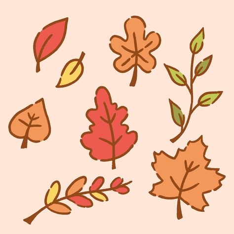 Vector set of cute autumn leaves | Premium Vector #Freepik #vector #autumn #leaf #october #fall Autumn Leaves Window, Leaves Autumn Drawing, Long Leaf Drawing, Fall Leaf Doodle, Autumn Leaves Clipart, Cute Fall Drawings Aesthetic, Fall Aesthetic Crafts, Fall Cute Drawings, Fall Leaf Doodles