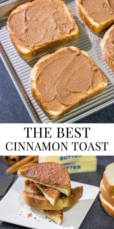 Homemade Cinnamon Toast | Simple recipe for the BEST cinnamon toast! Cinnamon Deserts Easy, Good Toast Recipes, Food With Cinnamon, Snacks With Cinnamon, Toast Ideas For Breakfast, Easy And Good Breakfast Ideas, Pioneer Woman Cinnamon Toast, Sweet Breakfast Toast, Overnight Dessert Recipes