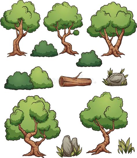 Forest cartoon trees and bushes. Cartoon forest trees, bushes, hedges and rocks. , #ad, #forest, #Cartoon, #rocks, #hedges, #cartoon #ad Cartoon Forest, Forest Cartoon, Forest Drawing, Cartoon Trees, Illustration Simple, Forest Trees, Tree Illustration, Arte Inspo, Poses References