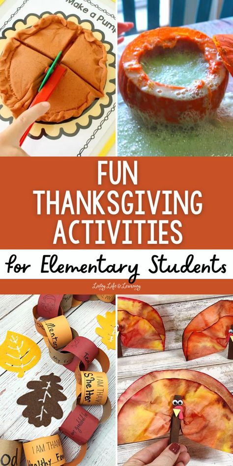 Fun Thanksgiving Activities for Elementary Students Thanksgiving School Activities Kindergarten, Thanksgiving Crafts Elementary Students, Fall Activities For Homeschool, Fun Thanksgiving Activities For School, Thanksgiving Stem Activities For Kids Easy, Thanksgiving Craft Elementary, Hands On Thanksgiving Activities, Thanksgiving Week Activities For Kids, Homeschool Thanksgiving Crafts