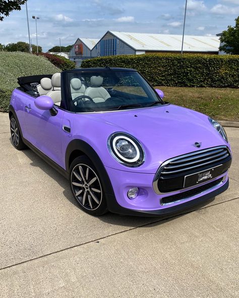 #minicooper #convertible #bmw #dreamcar Wrapped Mini Cooper, Pink Mini Cooper Convertible, Purple Mini Cooper, Convertable Cars Aesthetic, Small Cars For Women, Purple Convertible Car, Mini Cooper Aesthetic, Convertible Mini Cooper, Cute Small Cars