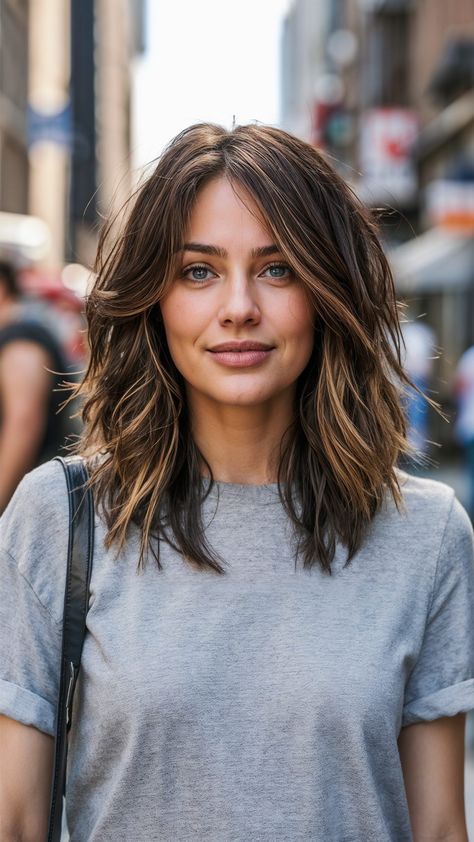 Tousled Medium Length Hair, Mid Length Hair Big Forehead, Shoulder Length Hair For Oval Face Shape, Shoulder Length Hair For Oval Face, Shoulder Length Hair Oval Face, Medium Length Hair Balayage, Medium Length Haircut For Oval Face, Balayage Ideas, Κούρεμα Bob