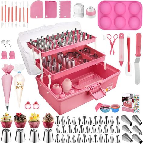 Boyun Cake Decorating Tools Supplies Kit: 236pcs Baking Accessories with Storage Case - Piping Bags and Icing Tips Set - Cupcake Cookie Frosting Fondant Bakery Set Beginners or Professional (PINK) Cake Tools Organization, Cute Baking Tools, Baking Tools And Equipment, Baking Supplies Storage, Frosting Fondant, 2025 Wishlist, Cake Sizes And Servings, Icing Tools, Cupcake Cookie