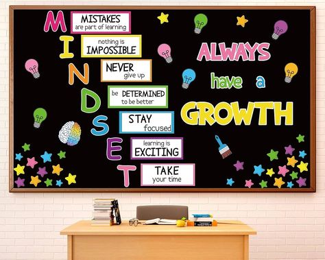 Amazon.com: Growth Mindset Bulletin Board Positive Educational Sayings Accents Decoration Inspiration Classroom Wall Display Set Colorful Poster Brain Cutouts for Teacher Student Back to School Decor Supplies : Office Products In School Suspension Classroom Decor, Bulletin Board Design Classroom, Aesthetic Classroom Decor, Classroom Wall Displays, Motivational Bulletin Boards, Middle School Bulletin Boards, Mindset Bulletin Board, Back To School Decor, Growth Mindset Bulletin Board