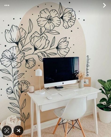 Wall Cute Painting, Paint On Bedroom Walls, Flower Painting On Wall, Painting In Wall, Bedroom Wall Paint Ideas, Wall Paint Art, Flowers On Wall, Painting Ideas For Home, Murals For Home