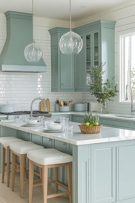 29 Coastal Farmhouse Kitchen Ideas to Merge Seaside Charm with Country Comfort Beach House Kitchen Ideas Cottage, Serena And Lily Kitchens, Tommy Bahama Kitchen Style, Simple Coastal Kitchen, French Country Beach House, Coastal Outdoor Kitchen Ideas, Coastal Color Kitchen Cabinets, Shore House Kitchen, Kitchen Coastal Modern