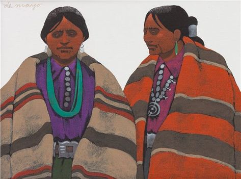 Artwork by Louis DeMayo, Two Women, Made of acrylic on canvas Navajo Culture, Navajo Art, Native American Paintings, Native American Pictures, Native American Artwork, Southwestern Art, Art Painting Gallery, Native American Artists, Southwest Art