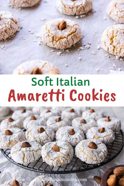 These Italian Amaretti Cookies are soft and sweet with the most incredible almond flavor! Using just 5 basic ingredients, you too can taste Italy at home. Just follow all my tips and this easy recipe to make a classic holiday favorite! #AmarettiCookies #SoftAmarettiCookies #AmarettiCookiesRecipe Italian Ricotta Almond Cookies, Easy Amaretti Cookies, Italian Meringue Cookies, Amaretto Cookies Italian, Best Italian Cookies, Almond Cookies Italian, Almond Cookies With Almond Flour, Almond Amaretti Cookies, Cookies With Marzipan