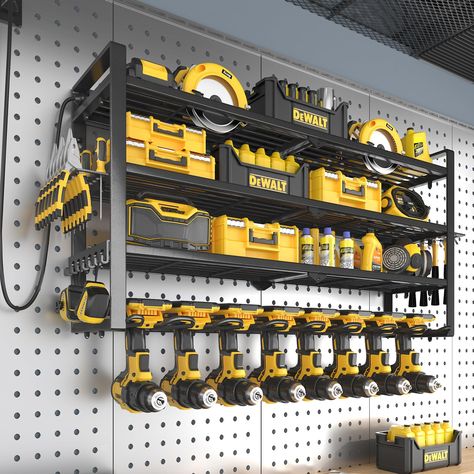 PRICES MAY VARY. BIG TOOL ORGANIZERS: SOYEEZE power tool organizer with 8 built in outlets is a 4 layer 8 drills holder designed for all power tools and cordless drills. With the huge capacity of load, your tools will be organized and easy to find. SPACE SAVING: The wall mount tool organizer has a revolutionary structure design that provides exceptional stability for your drills racks. The garage tool box organization can be mounted on concrete, drywall, or pegboard as perfect tool organizers in Workshop Pegboard Organization, Garage Storage Bin Organization, Small Shed Organization Ideas, Diy Drill Holder, Tool Shed Organization, Tool Shop Organization, Garage Organization Cheap, Tool Shed Organizing, Tool Wall Storage