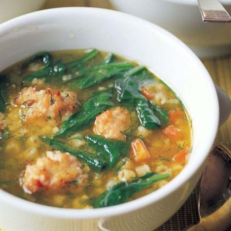 Italian Wedding Soup - Barefoot Contessa Soup Weather, Delicious Meatballs, Italian Wedding Soup Recipe, Barefoot Contessa Recipes, Homemade Chicken Stock, Ina Garten Recipes, Wedding Soup, Barefoot Contessa, Fresh Spinach