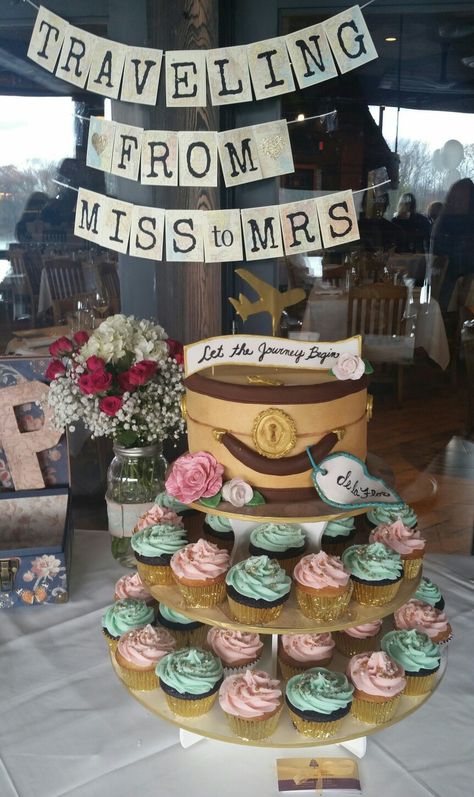 Travel theme bridal shower. Bon Voyage Wedding Party Ideas, Honeymoon Party Ideas, Adventure Theme Bachelorette Party, Adventure Themed Engagement Party, Travel Theme Bachelorette Party Ideas, Journey Party Theme, Bridal Shower Trip, Travel Agent Bridal Show Booth, Honeymoon Shower Ideas Decor