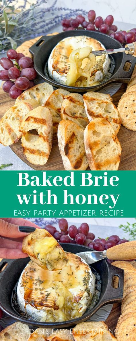 Baked Cheese With Honey, Best Brie Appetizer, Whipped Brie And Honey, Brie Cheese And Honey, Baked Cheese Recipes Appetizers, Oven Brie Recipes, Spring Brie Appetizer, Baked Brie Cheese Recipes Appetizers, Brie Hot Honey Appetizer