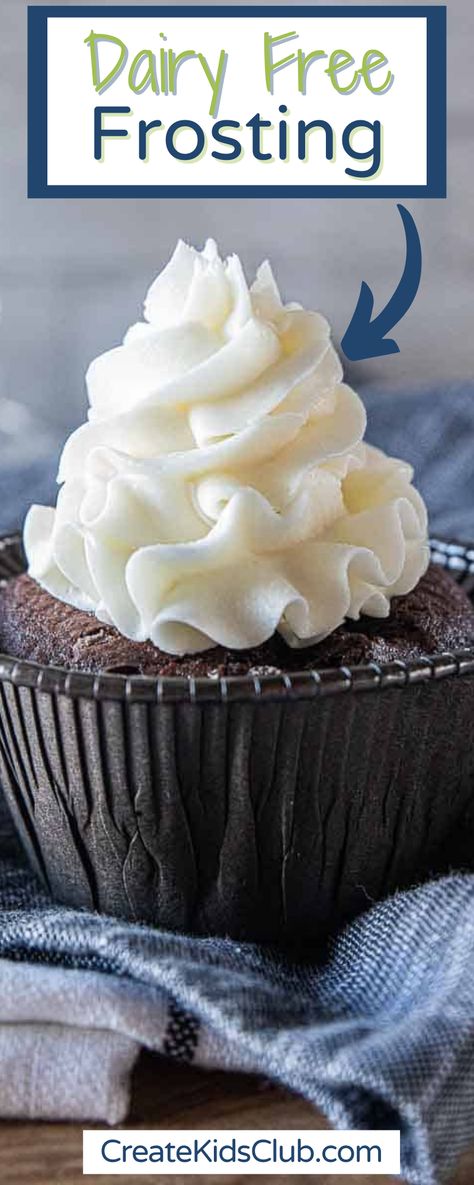 Dairy free frosting is the best frosting recipe around! Made with powdered sugar, soy milk, & coconut oil, it whips into a versatile frosting to use on cupcakes, cakes, or your favorite desserts. Easy to make with minimal ingredients, you will have a vegan frosting ready to use immediately or freeze for later. The perfect recipe to make if in a pinch or planning ahead and tastes exactly like regular buttercream icing!