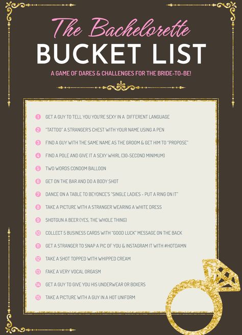 Bachelorette Bucket Lists, Bucket List Template, Beyonce Single Ladies, List Challenges, Docs Templates, Body Shots, Single Life, The Maids, To Say Goodbye