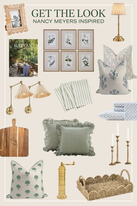 Shop our list of cozy, classic finds inspired by Nancy Meyers! We love her movies, and pull a lot of interior inspiration from the films. These home decor finds, curated by our interior design team, will bring Nancy Meyers to your home!  Coastal Grandmother, Grandmillenial, Traditional Style, Cozy Home Preppy Home Design, Traditional Coastal Maximalist, Nancy Meyers Meets Ralph Lauren, Cute Aesthetic Home Decor, Nancy Meyers Exterior Home, Ralph Lauren Meets Nancy Meyers Home, Nancy Meyers Ralph Lauren Home, Nancy Meyers Curtains, Southern Living Interior Design