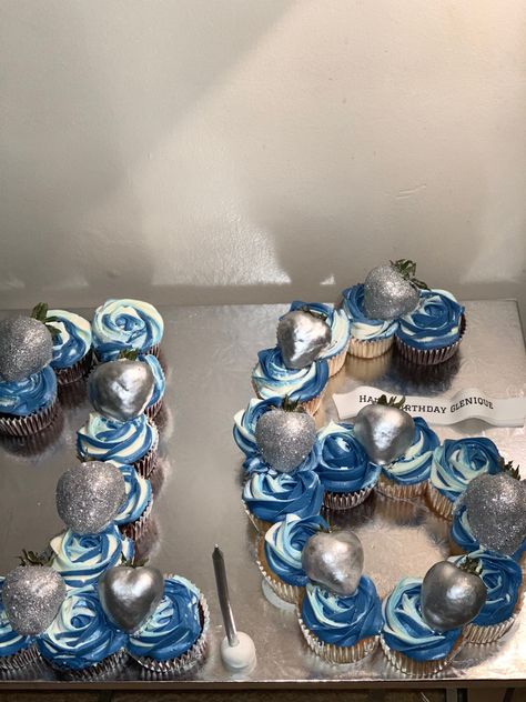 Blue Birthday Cupcakes For Women, Blue Cupcake Ideas Birthday, 16 Cupcake Cake Number, Sweet 16 Birthday Cupcakes, 16 Cupcake Cake, 16th Birthday Cupcakes, Birthday Cupcakes For Women, Sweet 16 Cupcakes, Monogram Cupcakes