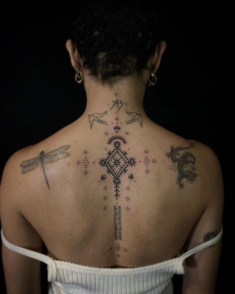 @ryanjessiman • Instagram photos and videos Zoe Kravitz Tattoos, Berber Tattoo, Buddhist Tattoo, Zoe Kravitz, Real Tattoo, Black Ink Tattoos, Back Tattoos, Creative Tattoos, Pretty Tattoos