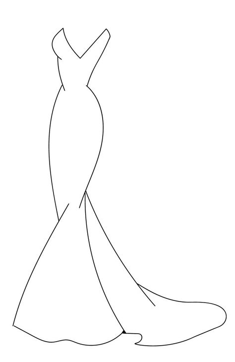 Wedding Gown Drawing Sketches, Gown Art Drawing, Dress Ideas For Drawing, One Line Dress Drawing, Outfit Outline Drawing, Gown Illustration Sketch, Fashion Drawings Easy, Dress Drawing Outline, Dress Outline Template