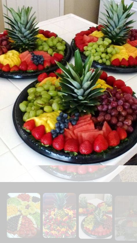 Hawaiian Fruit Table Ideas, Pool Party Food Display, Luau Fruit Platter, Ocean Fruit Platter, Small Fruit Tray Ideas, Tropical Pool Party Food, Fruit Tray With Pineapple Center, Luau Veggie Tray Ideas, Jungle Theme Fruit Tray