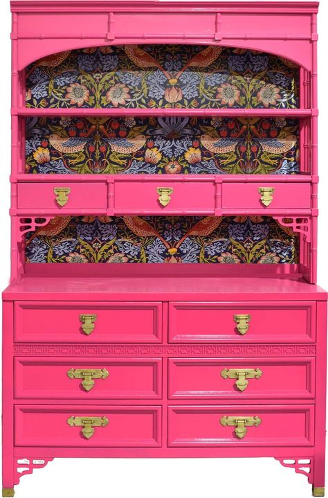 I just added a new item to eBay, 1960s Hollywood Regency Faux Bamboo Dresser with Display Hutch by Dixie Shangri-! #eBay #eBaySeller Pink China Cabinet, Hot Pink Furniture, Faux Bamboo Dresser, Bamboo Dresser, Dixie Furniture, Pink Dresser, Paint Studio, Pink Furniture, Diy Furniture Renovation