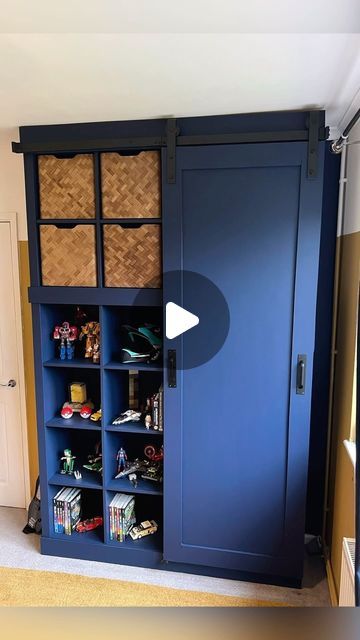 Big Kallax Hack, Kallax Utility Room, Kallax Unit Hack, Kallax Barn Door Hack, Cube Shelf Doors Diy, Ikea Cubby Makeover, Kallax Back Panel, Ikea Kallax Built In Hack, Ikea Kallax Mudroom Hack