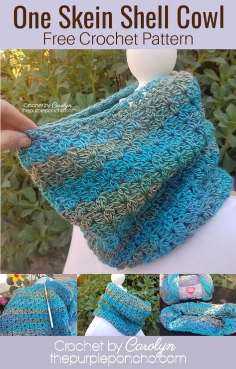 One Skein Of Yarn Crochet Projects, Cowl Patterns Free Crochet, Shell Stitch Cowl Scarf, Crochet Loop Scarf Free Pattern, Beginner Crochet Cowl Pattern Free, Free Crochet Cowl Patterns Easy, Crocheted Neck Warmers Free Pattern, Crochet Cowl Free Pattern Easy, Quick Crochet Cowl Free Pattern