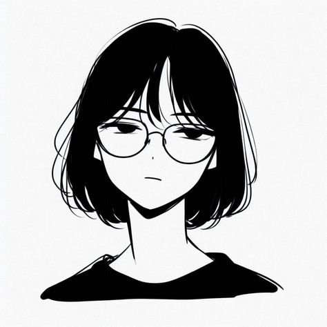 Drawing Animated Characters, Pfp Aesthetic Short Hair, Glasses Anime Woman, Anime Short Hair Reference, Short Hair With Glasses Girl, Short Hair Anime Drawing, Glasses Girl Pfp, Short Hair Reference Drawing Female, Short Hair Drawing Girl