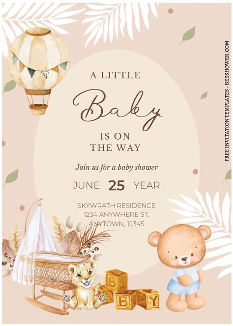 Nice (Free Editable PDF) Adorable Summer Woodland Baby Shower Invitation Templates Baby Shower Card Design, Invitation Card Design Ideas, Christening Background, Baby Shower Card Ideas, Baby Invitation Card, Baby Shower Invitations Ideas, Bear Invitation Template, Baby Shower Invitation Ideas, Events Backdrop