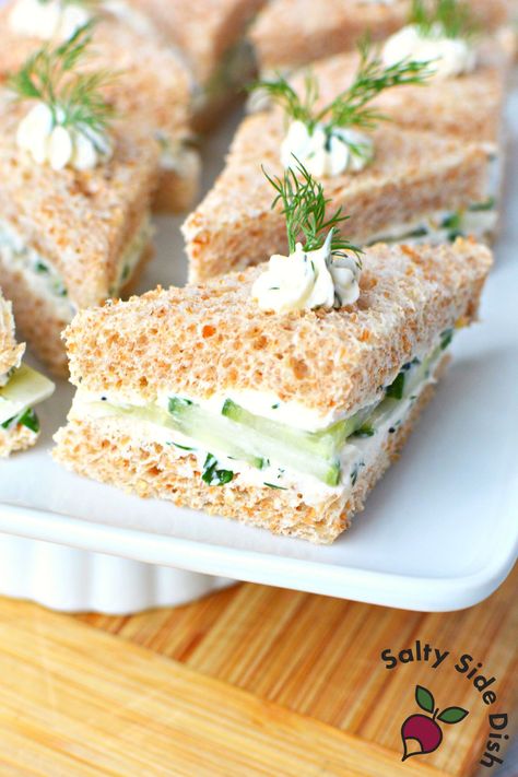 Mini Cucumber Sandwiches with Dill Cream Cheese, a great cold appetizer for English High Tea Parties, refreshing appetizer or healthy lunch. Fancy Cucumber Sandwiches, Gluten Free Cucumber Sandwiches, Mini Side Dishes, Gourmet Mini Sandwiches, The Best Cucumber Sandwiches, Easy Tea Party Food Finger Sandwiches, High Tea Cucumber Sandwiches, Mini Tuna Sandwiches, Cucumber Pinwheels Cream Cheeses