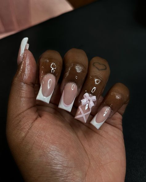 Classic French is the way 🎀 Follow @thebaddi3sclub for more 🩷 #classicfrenchnails #frenchtips #manchesternails #manchesteruninails #whitefrenchnails Short White French Tip Nails With Design, French Tip Nails Unique, White Medium Nails, Glossy French Tip Nails, White French Tip Nails With Design Ideas, Nails French Tip Color, White Nails Acrylic Design, Cute French Tip Nails Designs, Ballerina French Tip Nails